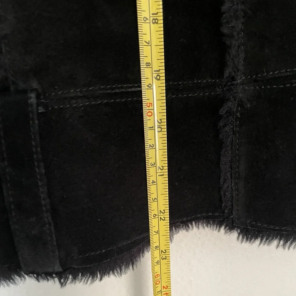 Vintage H&M Women's Genuine Leather Suede Faux Shearling‎ Coat Jacket Black - Picture 5 of 9